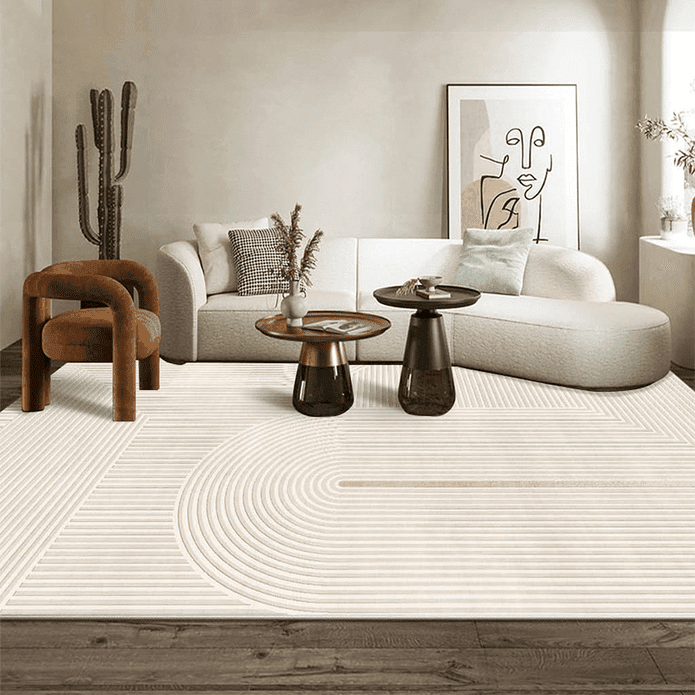 日式極簡現代風質感圈絨地毯／地墊 沙發茶几地墊 床邊地毯 (奶油線條)