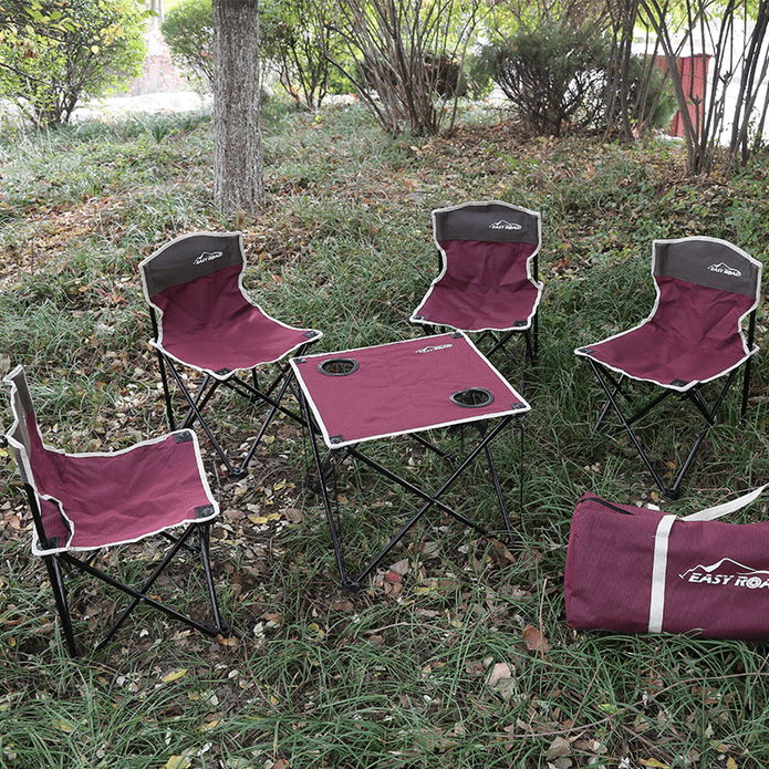 【易路達】 牛津布雙色折疊露營桌椅5件組(一桌四椅)