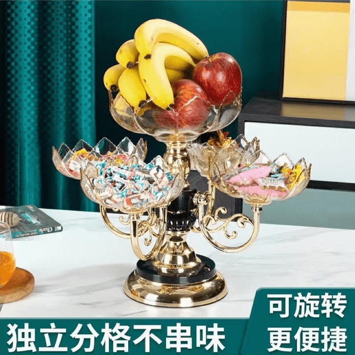 輕奢風蓮花造型可旋轉收納果盤 水果托盤 小物收納盤 5格款 金色