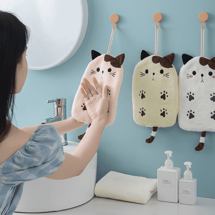 萌貓親膚珊瑚絨吊掛式擦手巾 瞬效吸水擦手巾