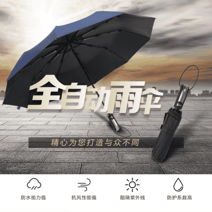 晴雨兩用摺疊傘 10骨抗風一鍵開收黑膠防曬自動傘