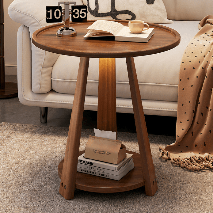 【蔓斯菲爾】北歐風多功能雙層實木小茶几 圓形邊桌 迷你置物桌 床頭小圓桌