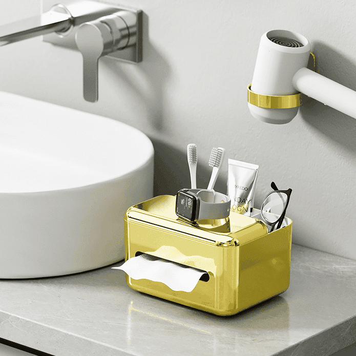 桌面衛生紙收納盒 多功能衛生紙盒 手機支架衛生紙盒 (金色)