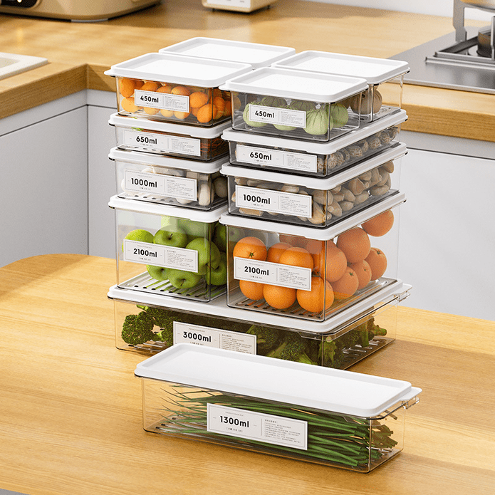 冰箱專用可疊加食物透明收納盒 保鮮盒(白色) 可微波／可冷凍