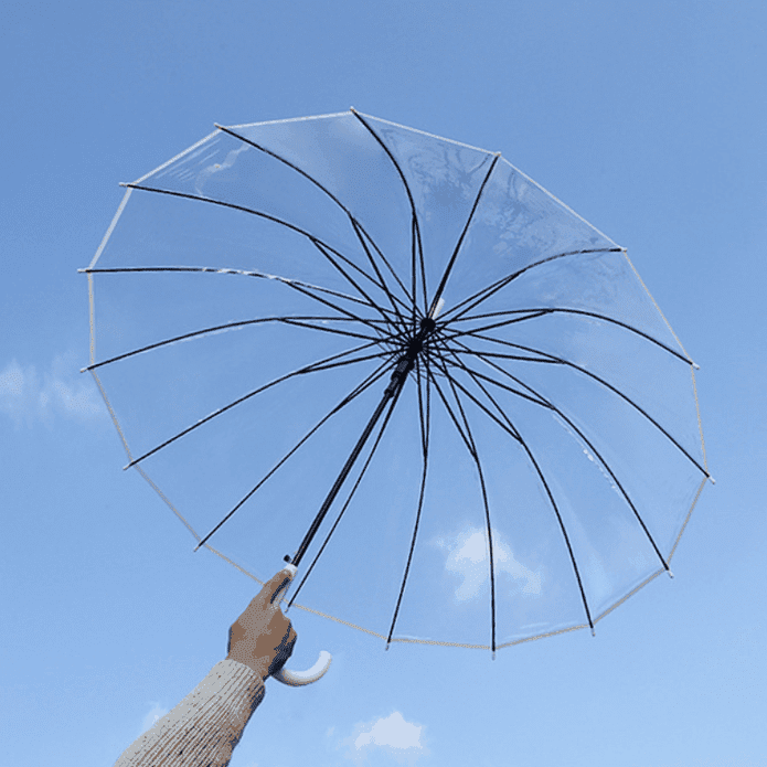 自動透明長柄傘 透明雨傘 晴雨兩用16骨自動傘 (白包邊透明傘)