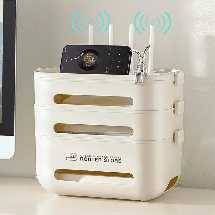 【金貓】奶油風機上盒收納盒 無線WiFi收納盒