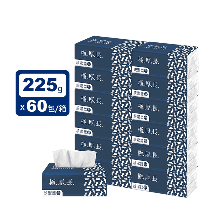 【統潔】極厚長225g頂級可溶水抽取式衛生紙(6包10串/箱)