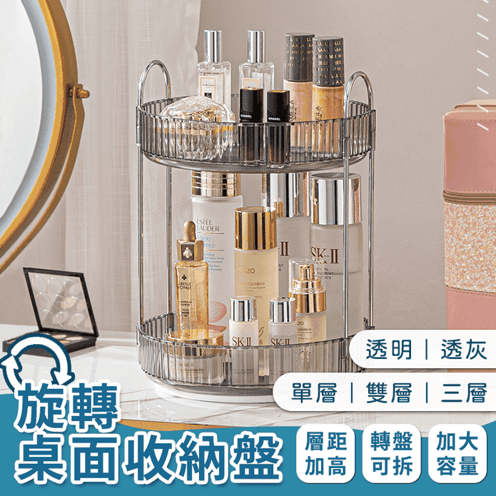360度桌面透明旋轉盤 收納轉盤 化妝品收納架 透明收納架 廚房收納