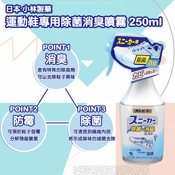 【小林製藥】日本除菌消臭噴霧 運動鞋專用 腳底乾爽 趕走異味(250ml)