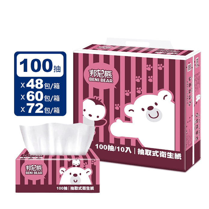 【BeniBear 邦尼熊】復古酒紅條紋抽取式衛生紙100抽