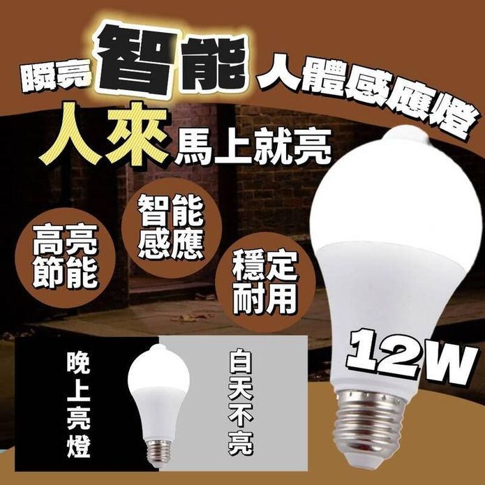 瞬亮智慧人體感應燈泡 120度超廣範圍 5公尺感應距離