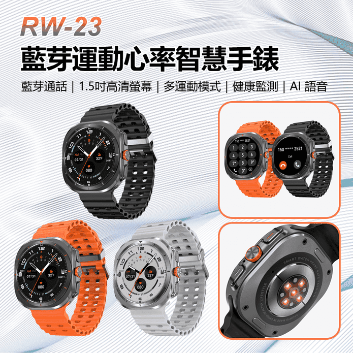 RW-23 藍芽運動心率智慧手錶 32GB大內存 1.5吋彩色螢幕 NFC門禁卡