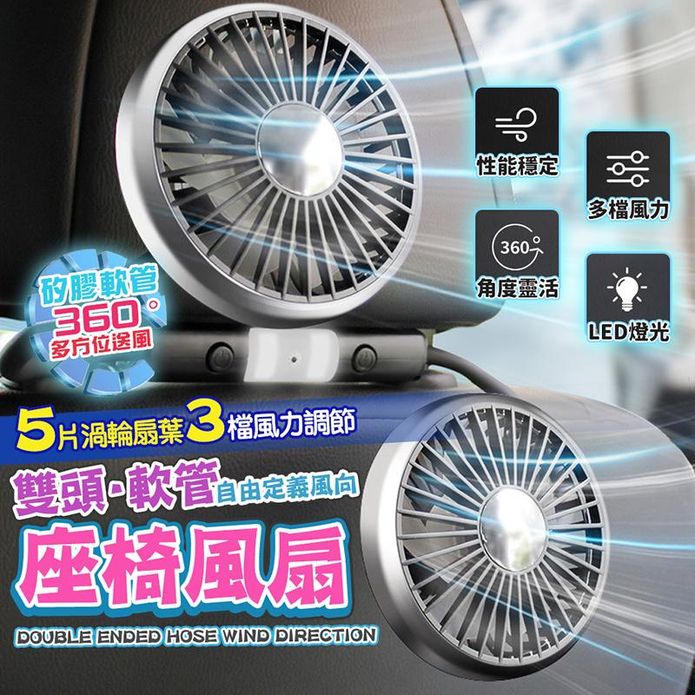 可彎曲車載後座雙頭USB風扇