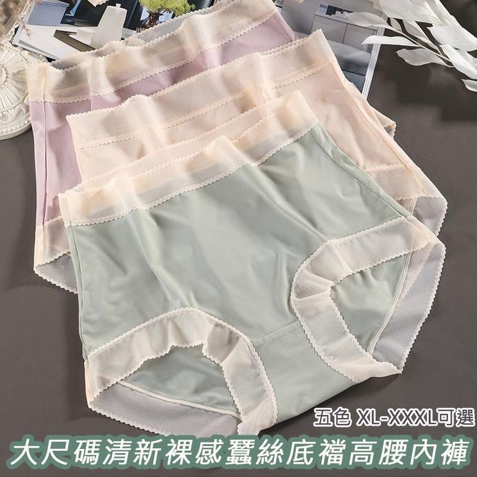 大尺碼清新裸感蠶絲底襠無痕高腰冰絲內褲 XL-3XL 5色 涼感親膚