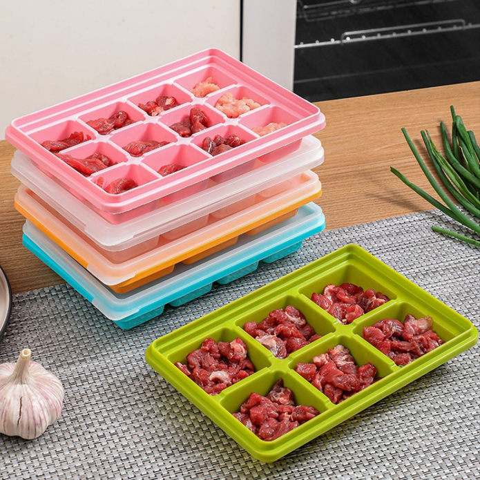 可疊加帶蓋柔軟矽膠易脫模凍肉盒 配菜盒保鮮盒 (2入／組)
