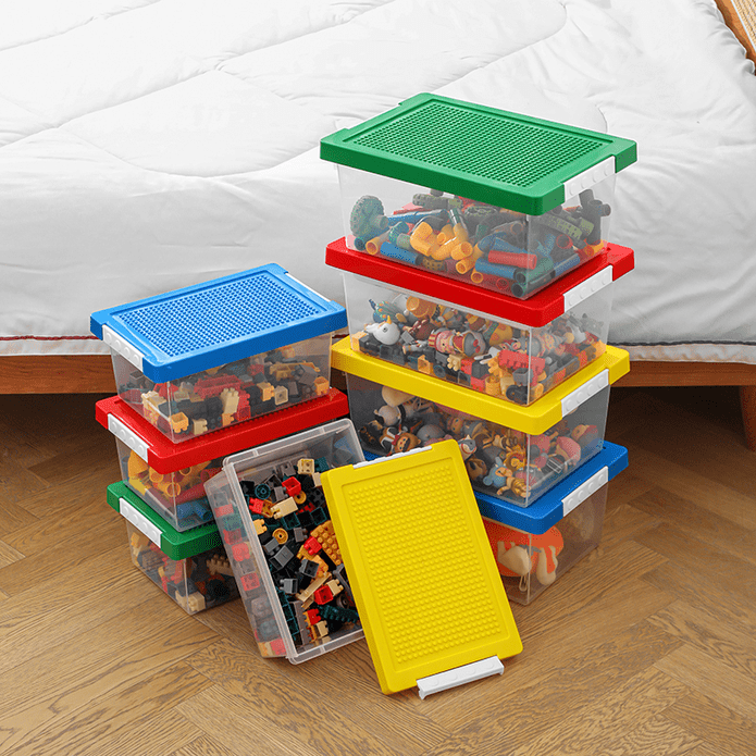 新一代卡扣式透明可疊加玩具收納箱 積木收納盒