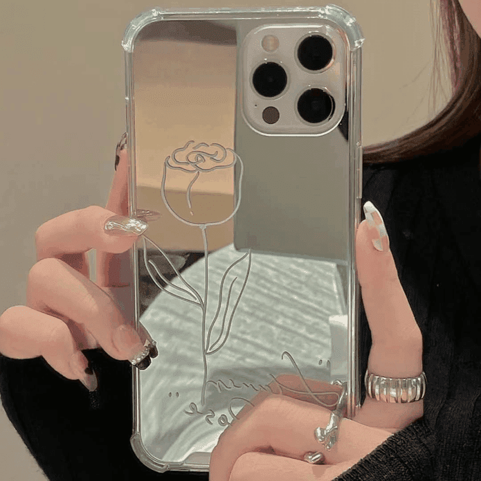 ins風線條玫瑰花全包式硅膠手機殼 適用iPhone7-13系列