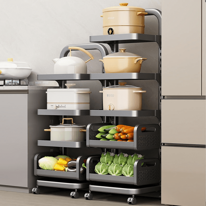 【優勤】廚房家用多功能可調式多層移動收納架 附輪廚具置物架
