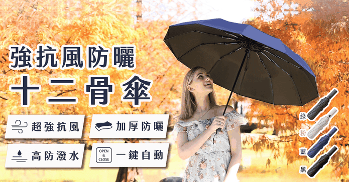 強抗風防曬十二骨傘