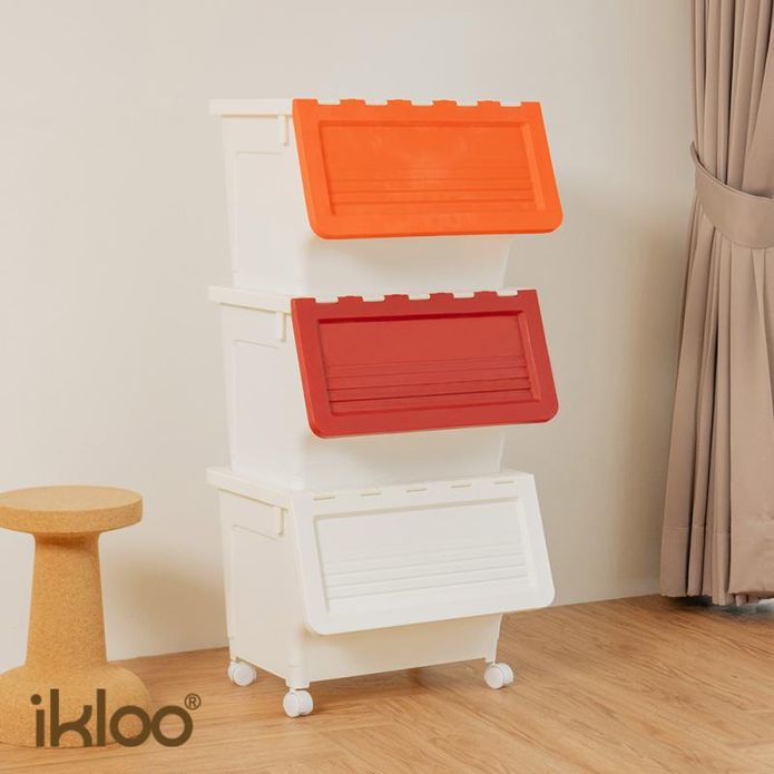 【ikloo】質感雙開式附輪整理收納箱(3入)