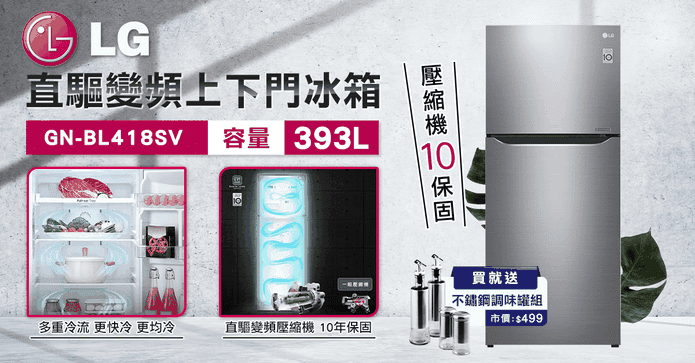 樂金393L直驅變頻冰箱