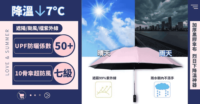 全自動防曬黑膠反向傘