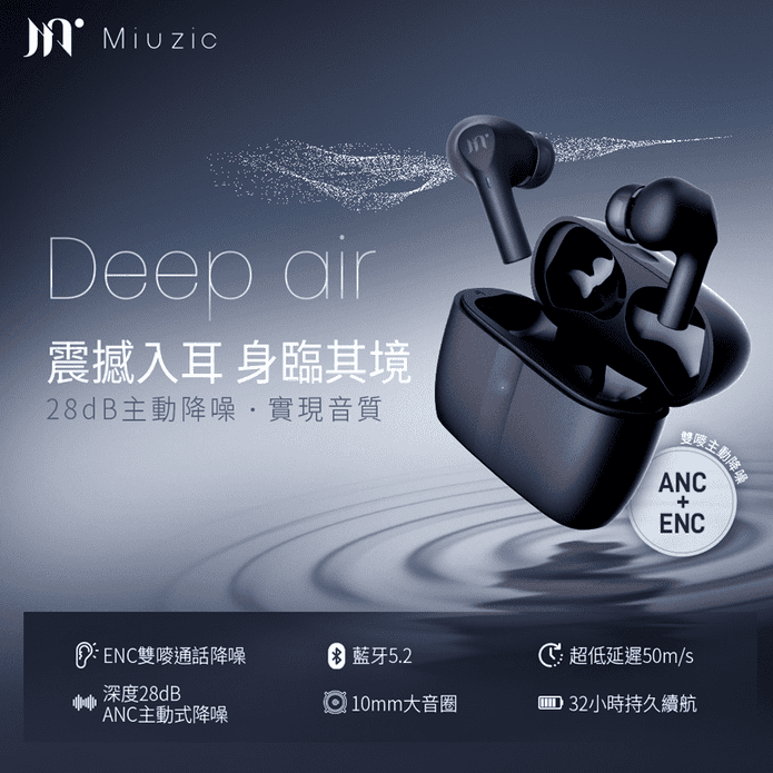 【Miuzic沐音】DeepAir D5 ANC+ENC雙嘜主動降噪無線藍牙耳機