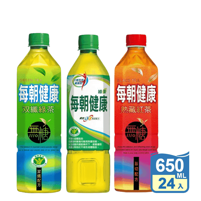 【每朝健康】無糖綠茶/雙纖綠茶/無糖紅茶 650ml (24入/箱) 每朝綠茶