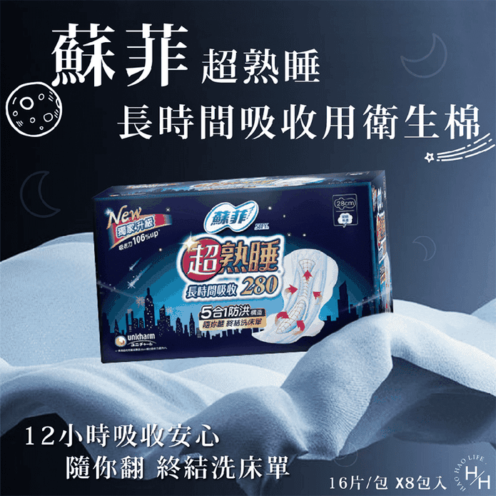 【Sofy 蘇菲】28cm超熟睡長時間吸收夜用衛生棉 (16片x8包/箱)