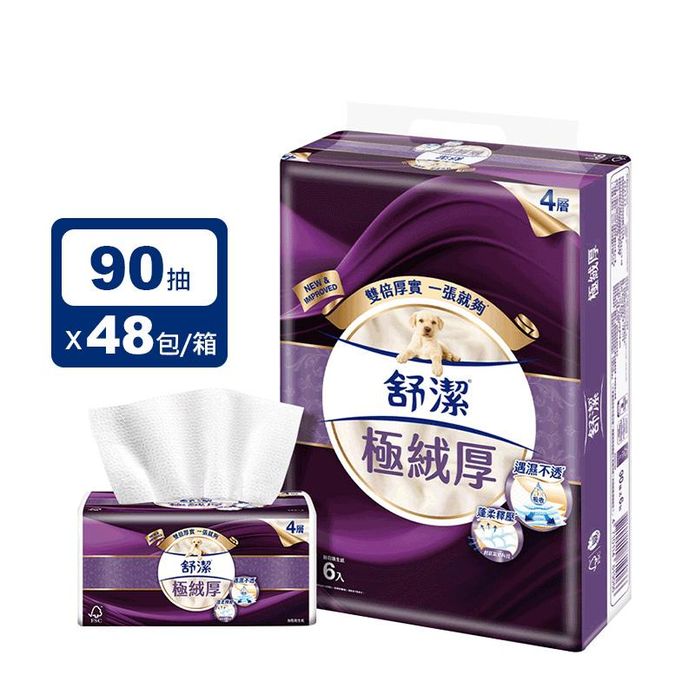 【Kleenex 舒潔】極絨厚抽取式衛生紙(90抽x6包x8串/箱)