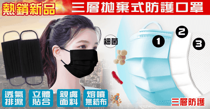 三層拋棄式防護口罩