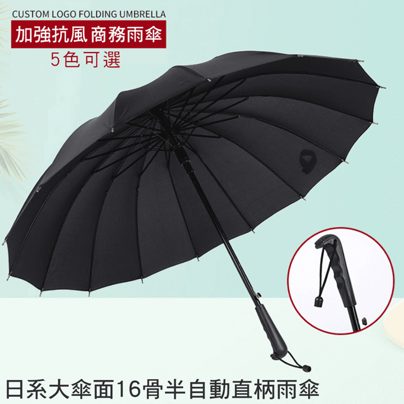 16骨黑膠半自動晴雨傘