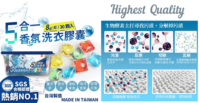 台灣製八倍濃縮洗衣膠球