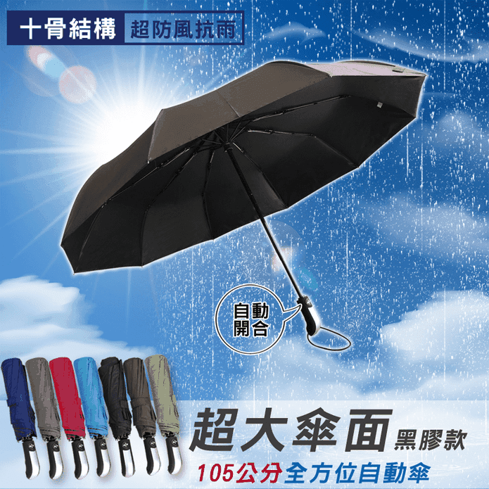 105CM大傘面自動黑膠傘