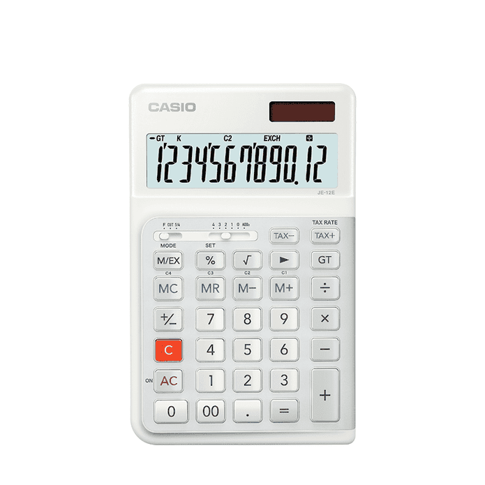 【Casio卡西歐】12位數超耐用3°度人體工學計算機JE-12E 原廠公司貨