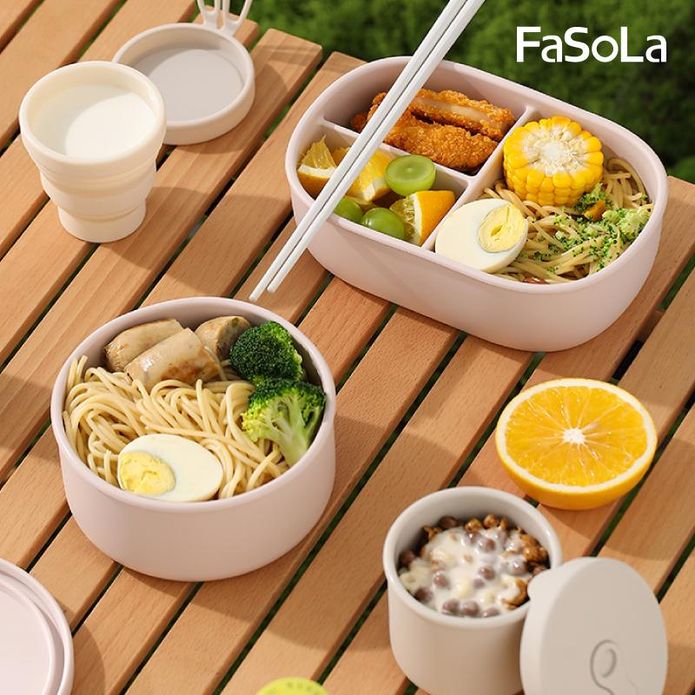 【Fasola】食品用鉑金矽膠可微波分隔便當盒