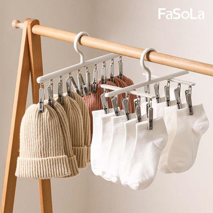 【FaSoLa】多功能一架多夾旋轉曬衣架襪夾
