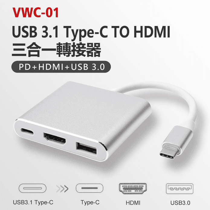 VWC-01 USB 3.1 Type-C TO HDMI 三合一轉接器