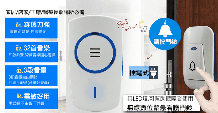 無線數位插電式緊急門鈴