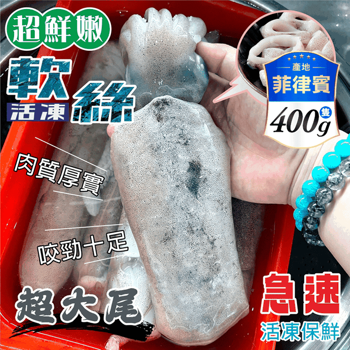 【盅龐水產】超大尾鮮嫩活凍軟絲400g±10%