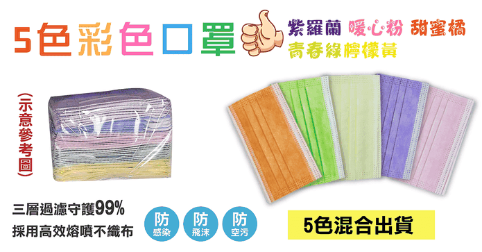 三層熔噴布5色彩色口罩