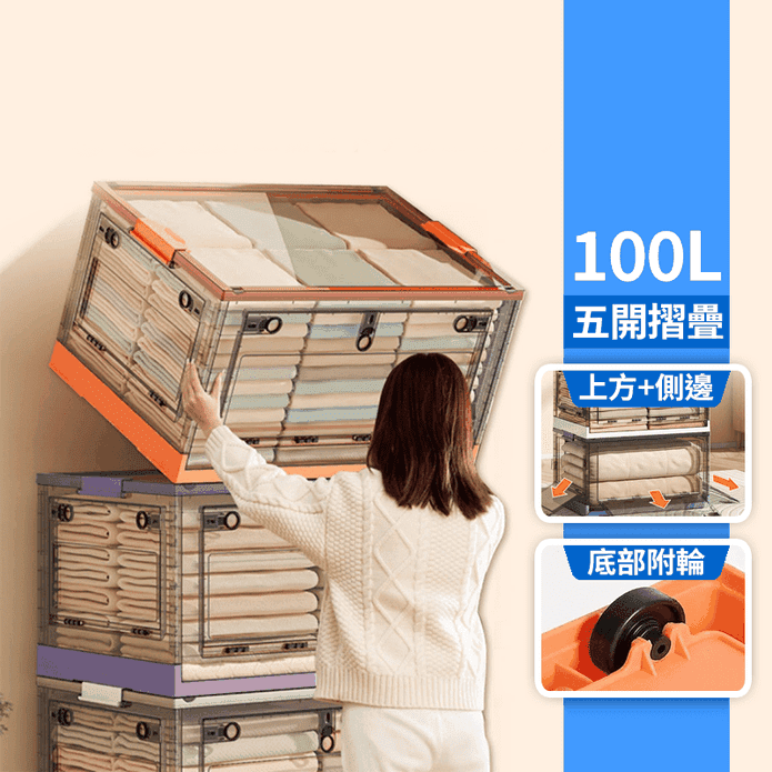 【ONE HOUSE】100L五開門大容量巨無霸折疊收納箱 OH-Q210-B