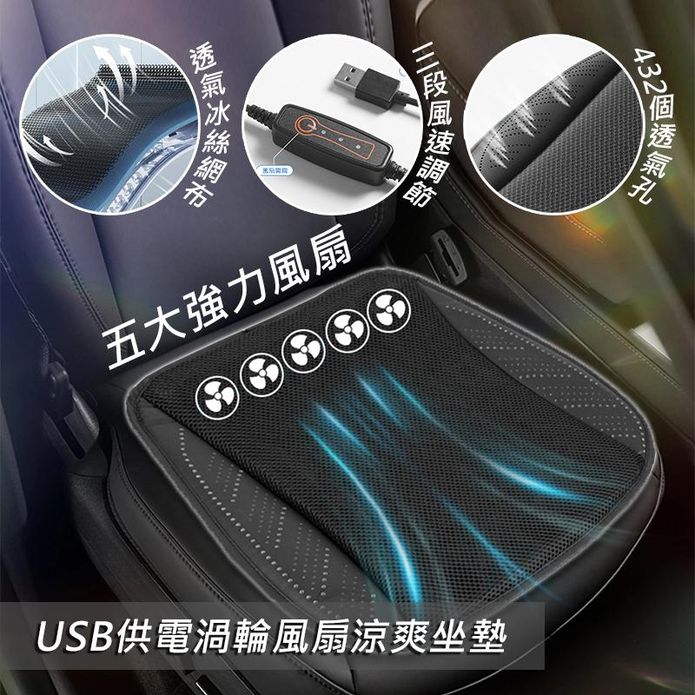 USB供電渦輪風扇涼爽坐墊 車家兩用 涼爽透氣