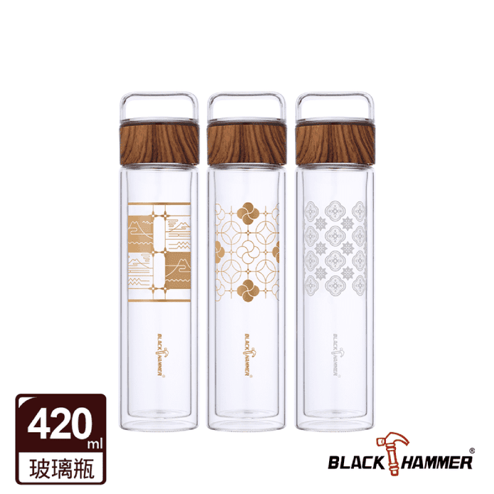 【BLACK HAMMER】鐵窗花雙層耐熱玻璃瓶420ml(附濾網)