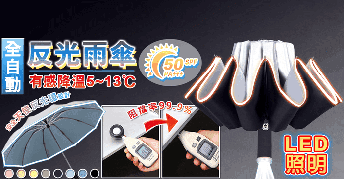 LED反光反向銀膠自動傘