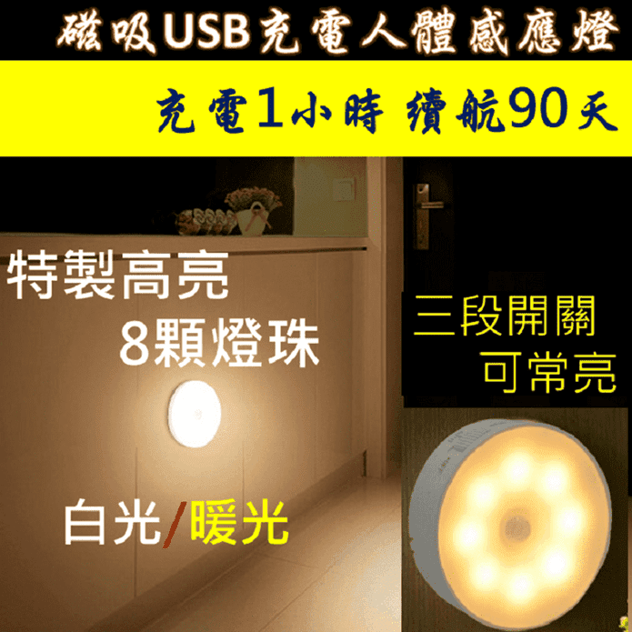 磁吸USB充電人體感應燈