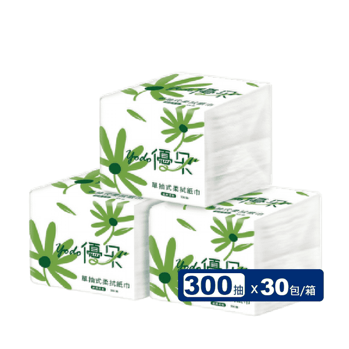 【Yodo優朵】單抽式柔拭紙巾(300抽x30包/箱)