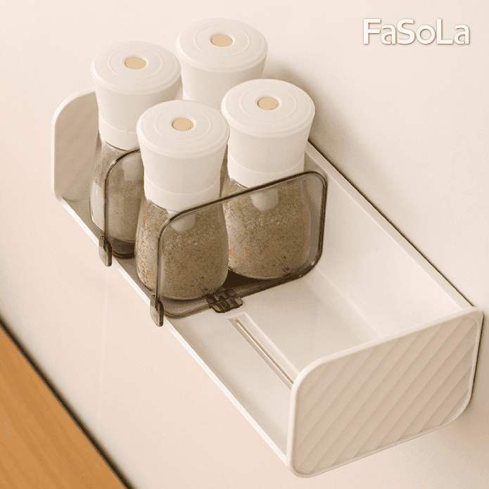 【FaSoLa】多功能壁掛調味瓶收納架 分隔收納掛勾架 茶包收納 廚房置物架