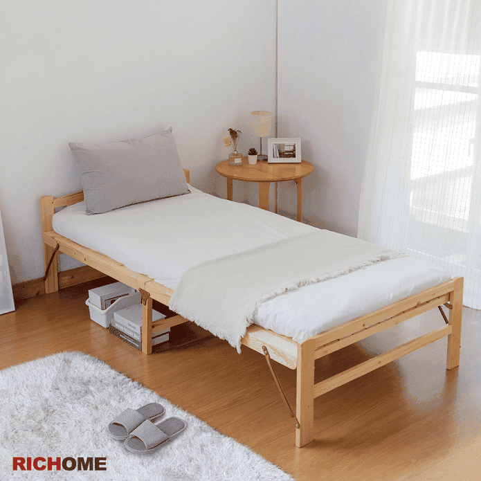 日式實木收納單人折疊床
