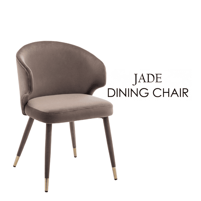 【E-home】Jade潔迪扶手絨布腳包金邊休閒餐椅